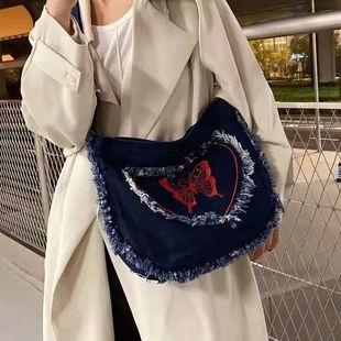 文艺手提包学生潮酷逛街托特包大容量单肩 牛仔包韩版 新品 伊妮儿