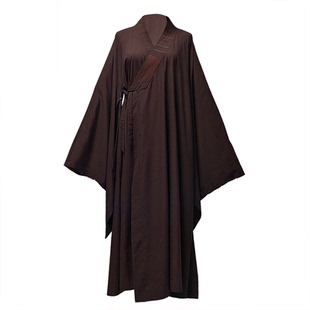 高档海青居士服女款春秋季长衫大褂海清和尚袈裟僧衣僧服深咖啡色