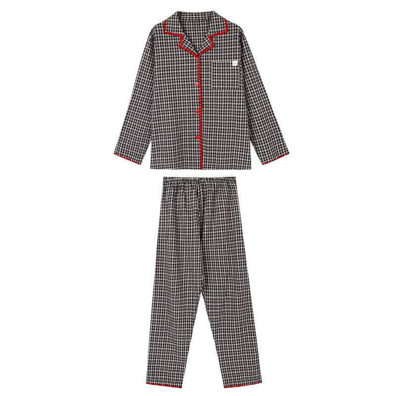 格子翻领睡衣裤家居服套装