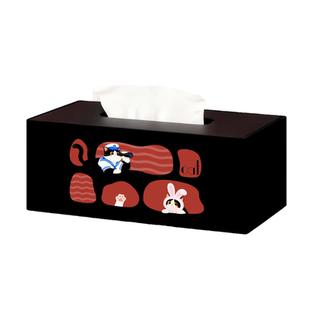 高颜值卡通纸巾盒分格收纳桌面遥控器2026款皮革质感轻奢家用创意