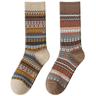 袜子男款民族风中筒秋冬季复古双针阿美咔叽纯棉纱线加厚保暖长袜