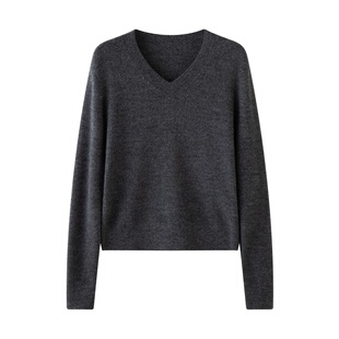 扬子纱纯羊毛衫女通勤风V领精纺超细套头宽松百搭针织衫秋冬新款