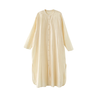 麻霖12姆米柞蚕丝桑蚕丝混纺飘逸高开衩袍子连衣裙式衬衫【暮光】