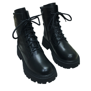 2023冬季新款系带英伦马丁靴保暖短靴真皮厚底羊皮毛一体雪地靴女