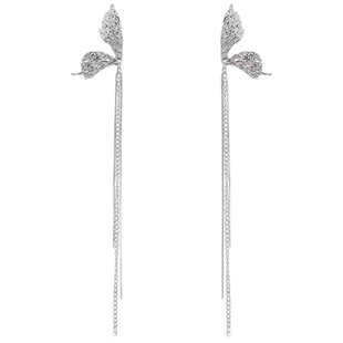 超仙ins金属褶皱高级感流苏链条蝴蝶翅膀耳环精灵耳夹耳饰长耳坠