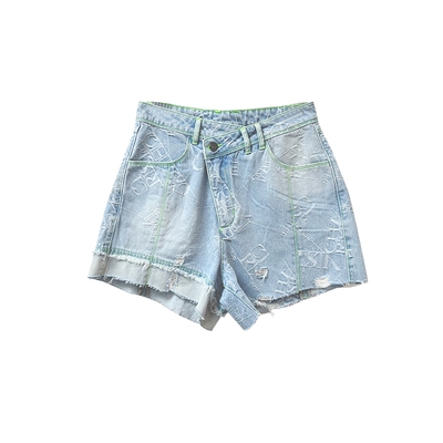 宽松a字LOGO提花牛仔短裤