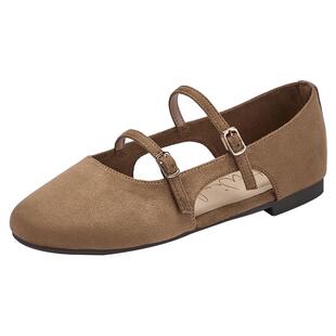 热风薄底单鞋女款2025年秋季新款浅口镂空女鞋一字带配裙子鞋子