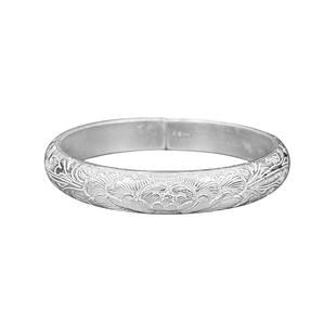 大克重银手镯女9999纯实心款牡丹花银镯子妈妈生日礼物老年人银饰