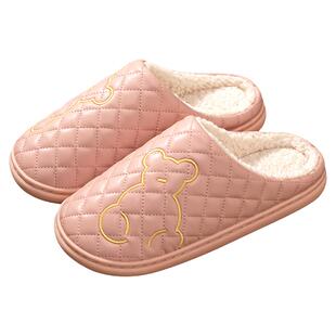 买1送1防水棉拖鞋情侣家居一对2026新款室内防滑皮毛拖鞋女士冬季