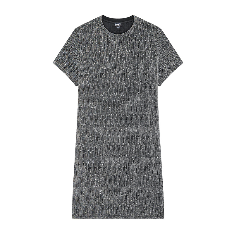 DKNY/唐可娜兒25年夏季復(fù)古重工銀絲滿鉆寬松直筒短袖連衣裙