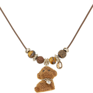 兰诺小狗吊坠项链女波西米亚风皮绳毛衣链2025新款小众设计感配饰