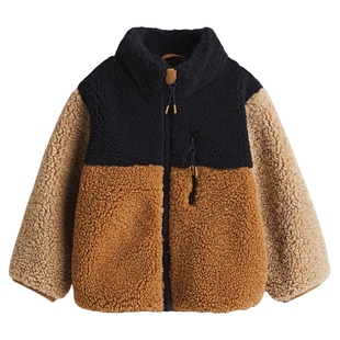 HM童装儿童男童外套冬季立领泰迪绒拉链长袖开衫1305893