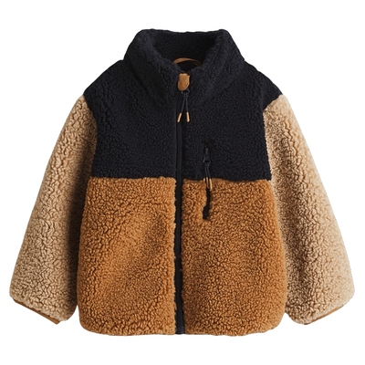 HM童装儿童男童外套冬季立领泰迪绒拉链长袖开衫1305893