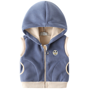 清仓韩版连帽男童马甲加厚宝宝奥拉绒拉链背心春秋新款童装儿童潮