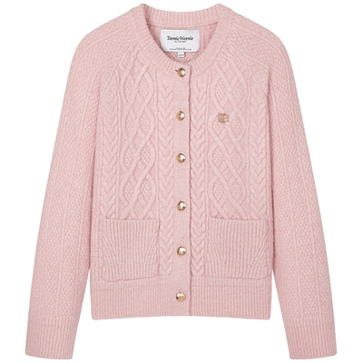 TeenieWeenie小熊女装时尚秋季简约风优雅针织开衫绞花毛衣短外套