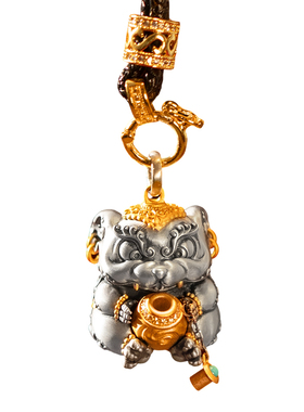 藏式原创设计S925纯银电镀金吐宝鼠吊坠民族风小众招财挂坠项链