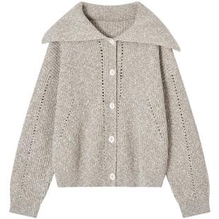 德玛纳大翻领提花针织衫女26春季新款宽松软糯设计感通勤线衫上衣