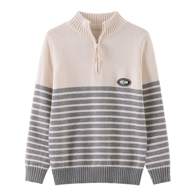 男童毛衣条纹拉链半高立领