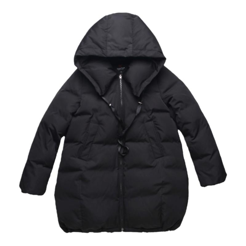 简约中长款连帽宽松羽绒服加厚