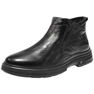 森达皮靴男冬季新款头层牛皮商务通勤鞋加绒保暖休闲短靴VD004DD5