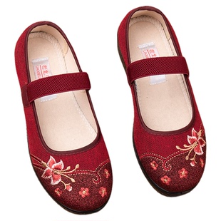 民族风绣花老人鞋女款春秋老北京布鞋防滑奶奶鞋软底透气老太太鞋