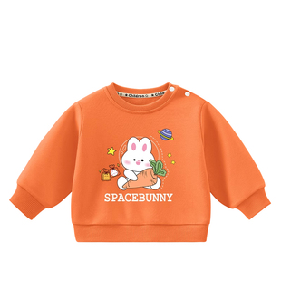 拉夏贝尔童装宝宝卫衣春秋2026新款橙色上衣女童打底衫儿童春装薄