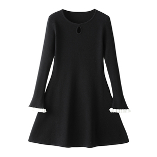 打底毛衣中长款内搭针织连衣裙小个子长袖修身a字裙子长袖毛衣裙
