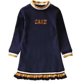 秋冬款女童潮童装打底衫洋气韩版纯棉中长款加绒字母上衣长袖T恤