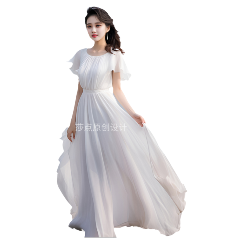 莎点白色仙女裙高级感长裙