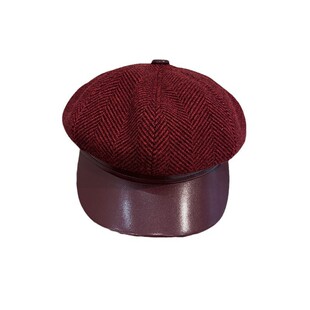 新款红色斜纹毛呢八角帽女秋冬季英伦复古贝雷帽皮檐复古报童帽子