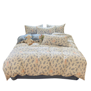 加厚磨毛床上用品四件套2026新款小清新原棉印花床单被套三件套