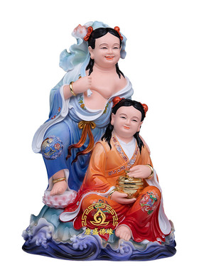 和合二圣像祝福客厅装饰仿瓷摆件