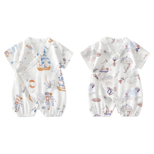 比多乐蚕丝纱布哈衣夏季婴儿连体衣薄款空调服新生和尚服爬服