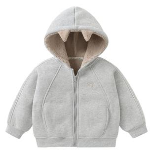 右欧男童女童加绒连帽外套可爱冬季新款童装儿童立体小猫耳朵棉服