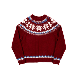 CountryMoment羊毛混纺/糯米绒亲肤针织衫女费尔岛圆领套头毛衣冬