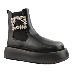 日本chesty厚底切尔西短靴2022新款钻扣增高烟管瘦瘦靴马丁靴女