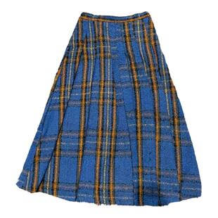 NOPMOB 秋日昭和蓝 复古学院风格子高腰显瘦a字型羊毛呢百褶半裙