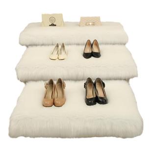 长毛绒地毯包包橱窗装饰桌面展台毛毯鞋架流水台白色长毛毛垫子