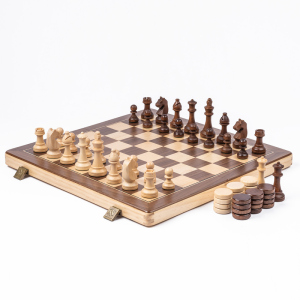 A&A CHESS/领御 高档实木国际象棋跳棋套装/便携可折叠棋盘豪华版