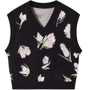 爱居兔春季植物绣花设计包芯纱针织衫背心