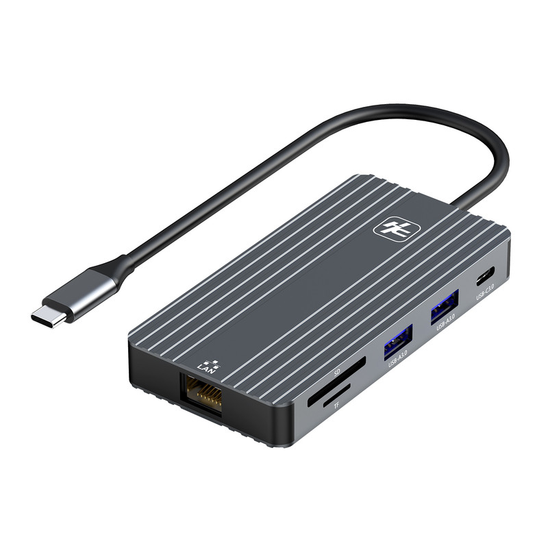 Type-C扩展坞笔记本扩展器4K60Hz高清投屏千兆网口100W充电USB3.0音频接口TF/SD卡读写铝合金外壳11