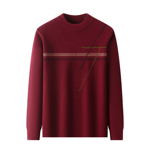 爸爸本命年红色毛衣生日礼物中年男士打底衫中老年人男装保暖内搭