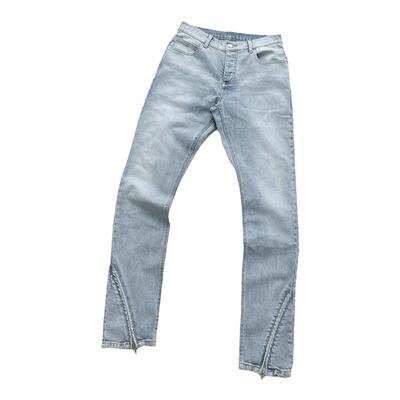 RHUDE曲线裁剪弯刀拉链牛仔裤