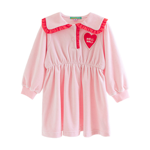 [100码]ILOVEJ童装秋冬女童荷叶领天鹅绒浅粉色连衣裙厚/MWFOP03