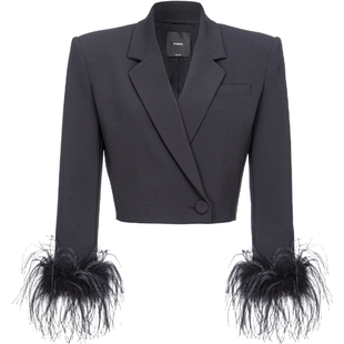 PINKO女士羽毛一粒扣短西装外套102865A1JX