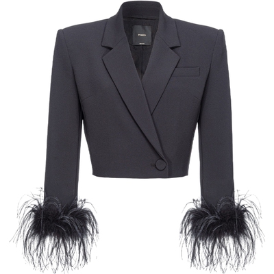 羽毛一粒扣短西装外套