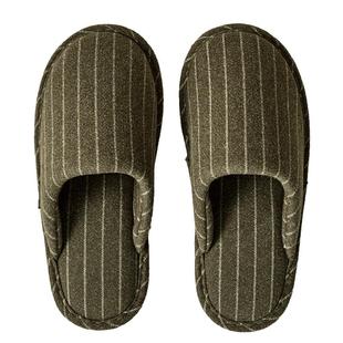 条纹布艺棉拖鞋女秋冬季居家室内保暖防滑牛筋底情侣透气棉拖男士