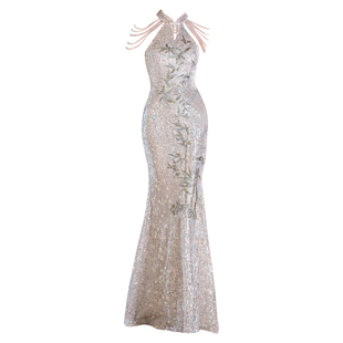 旗袍晚礼服裙女亮片高级感宴会高端轻奢新娘绝美订婚晨袍气质鱼尾