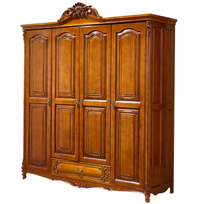 美式实木雕花六门大储物卧室衣橱