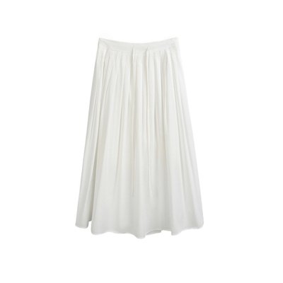 3ts法式中长白色高腰百褶伞裙